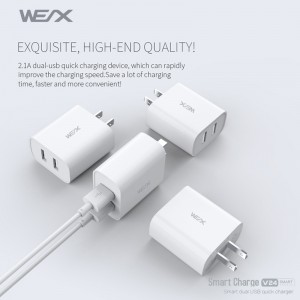 WEX - V24 двойно USB зарядно устройство, зарядно за стена, адаптер за захранване