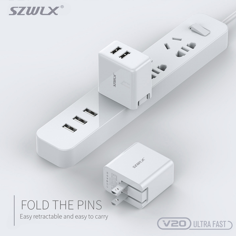 WEX V20 Дуал USB Wall Charger с Foldable Plug за iPhone X /8 /7 /6s /Plus, iPad Air 2 /мини 3, Galaxy S7 /S6 /S6 Edge, Бележка 5 и повече, White