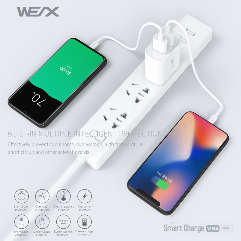 WEX V24 зарядно за стена, USB зарядно устройство, бързо зарядно устройство, двойно бордово зарядно устройство